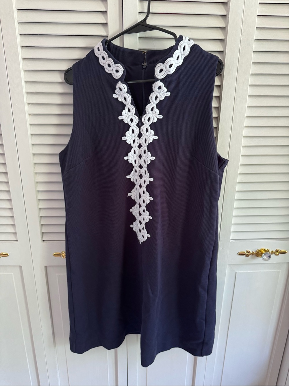 Lilly Pulitzer Navy Sleeveless Shift Top with White Crochet Trim